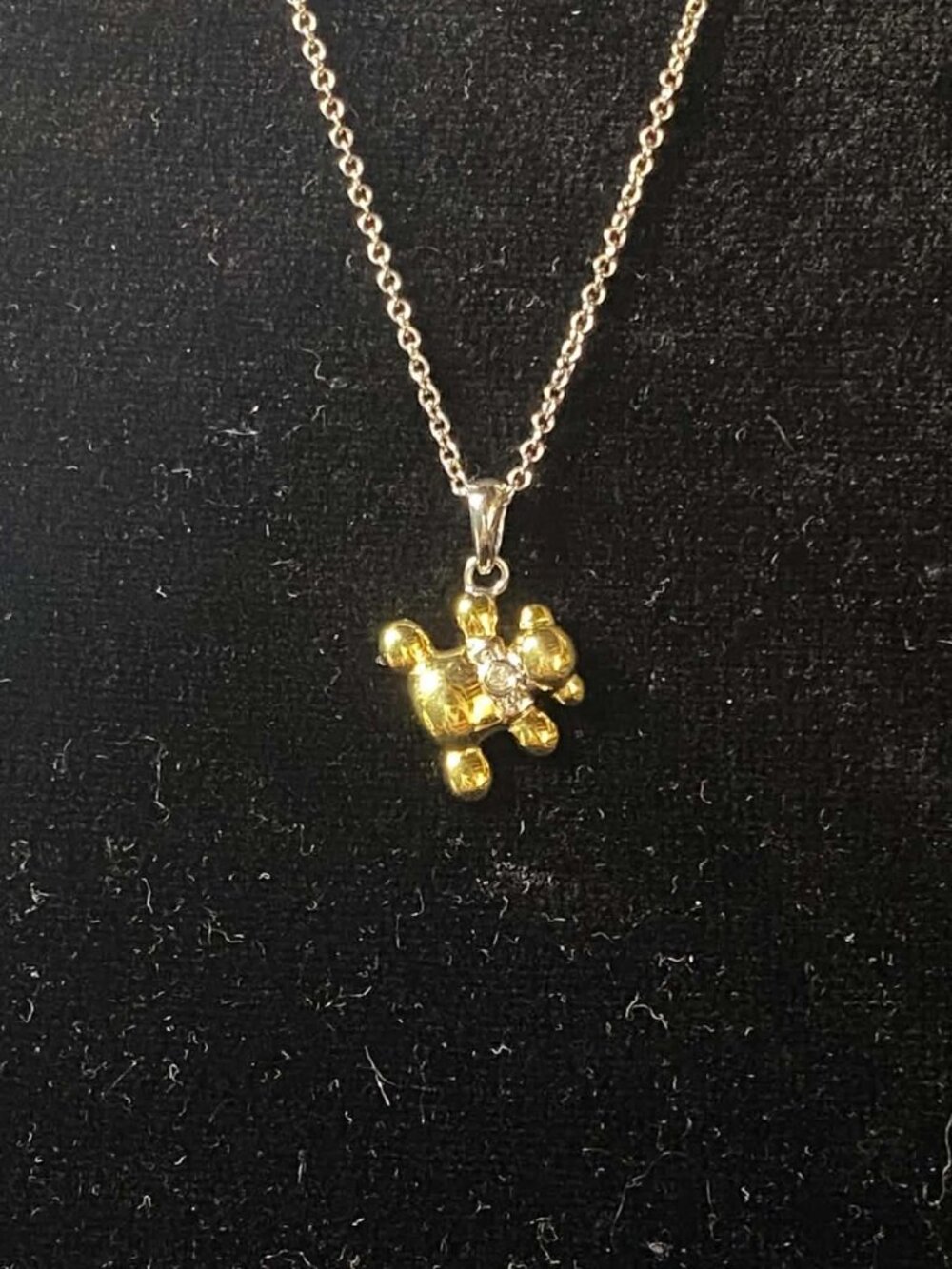.925 Sterling Silver Gold Platted Natural Diamond Bear Pendant Chain Dainty Girl